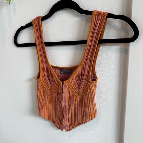 Urban Outfitters Jada Knit Corset Tank Top Burnt Orange Pink Striped Womens XS - Picture 3 of 12